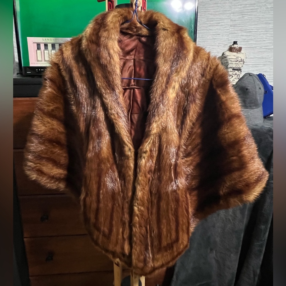 Vtg Authentic Mink Fur Stole Wrap Shrug Brown Old Hollywood Glam Boho